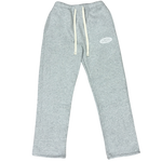 Gray sweatpants with a logo on a white background