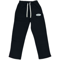 Black sweatpants with a logo on a white background