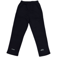 Black pants with white text on a white background